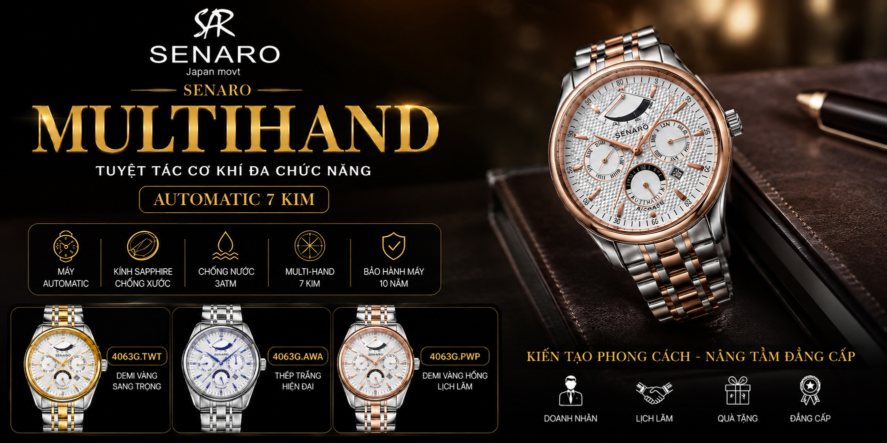 Bộ Sưu Tập Đồng Hồ Senaro Multihand  – Tuyệt Tác Automatic 7 Kim Đa Chức Năng Dành Cho Quý Ông Thành Đạt
